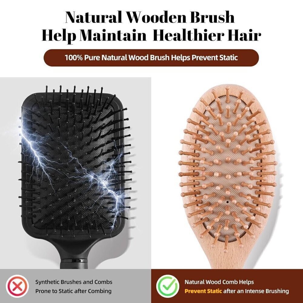 Wooden Hair Brush and Comb, One-piece Design, Reduce Frizz and Static, Massage S - Picture 6 of 7